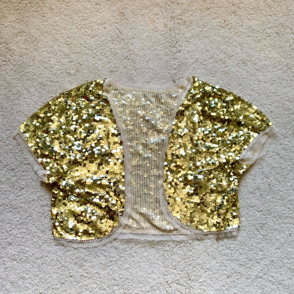 NWOT/ ZARA Sparkling Gold Sequin Bolero, size S, crop cardigan